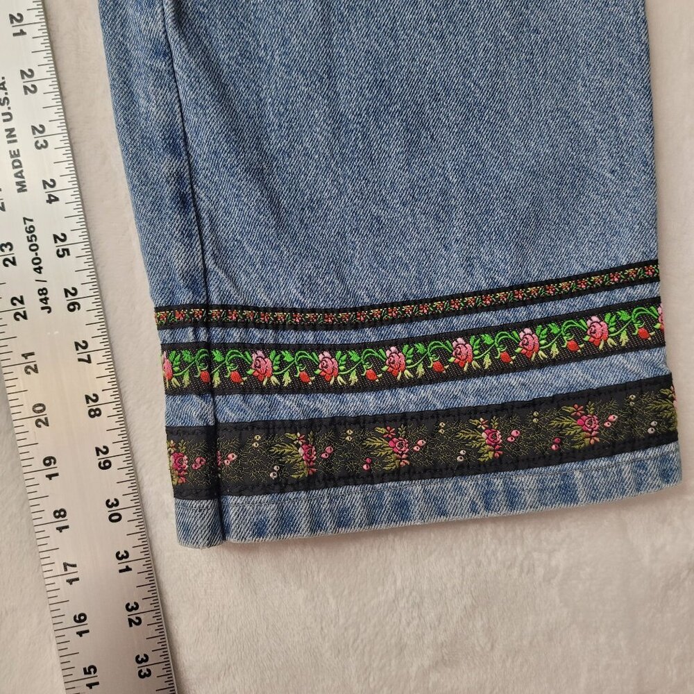 VTG 90s Venezia Embroidered Hem Straight Leg Women's Blue Denim Jean Size 20 USA - Picture 9 of 12